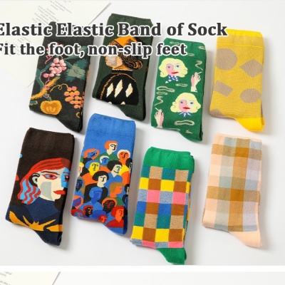 欧美油画袜子男中筒袜潮流时尚休闲棉袜户外滑板长筒袜诸暨女袜