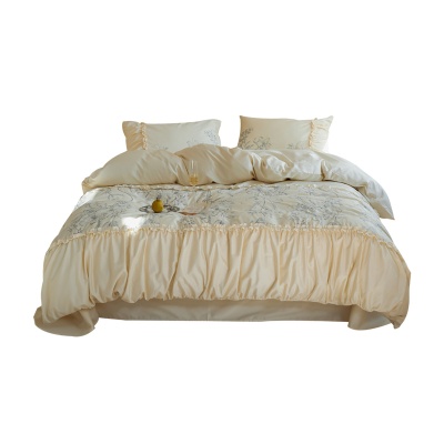 100S高支法式轻奢贡缎长绒棉全棉四件套高档纯棉被套床单床上用品