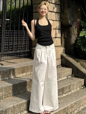 卡逸黛修身柠檬黄挂脖吊带背心女少女可爱显白显瘦上衣内搭外穿女