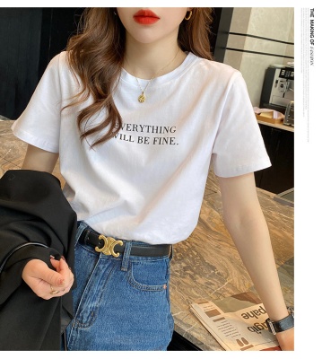 短袖T恤女装夏季2023年新款打底圆领上衣服印花宽松印花体恤T恤女