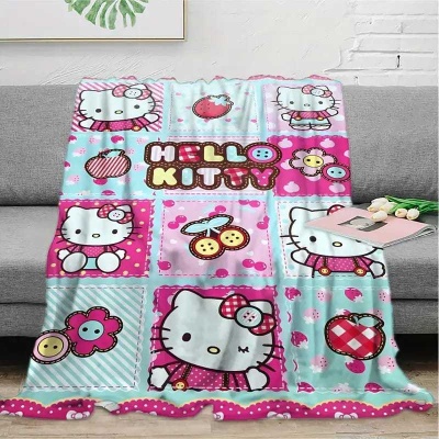 跨境新款三丽鸥周边印花毛毯KT猫法兰绒毛毯可爱卡通hellokitty盖