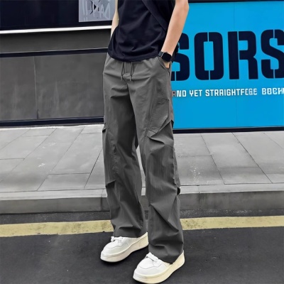 美式冰丝速干裤男夏季薄款褶皱伞兵工装裤垂坠感休闲宽松防晒裤子