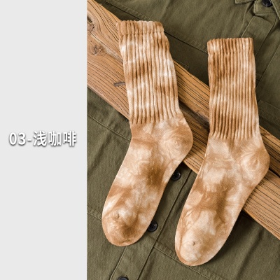 25春夏扎染松罗口情侣袜堆堆女袜中筒街潮ins棉袜运动休闲户外风