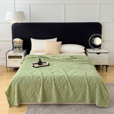 2025法莱绒提花毛毯双面毯子办公室午睡毯纯色礼品毯跨境毛毯批发