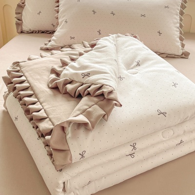2025新款A类有氧针织双层纱花边单夏凉被空调被儿童被三件套四件