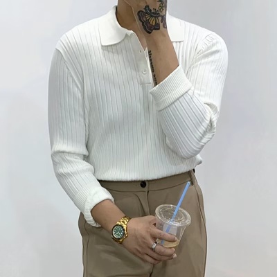 韩版秋冬弹力保暖针织衫男轻熟风休闲polo长袖翻领毛衣男春秋新款