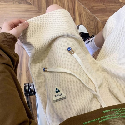 华夫格休闲胖子潮流速干短裤男款夏季宽松大码直筒五分裤子运动裤