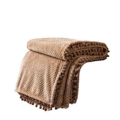 跨境直供菠萝格流苏球毛毯加厚珊瑚绒毯子办公室沙发盖毯午睡毯