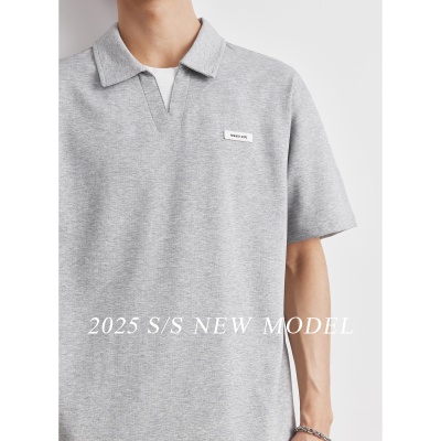 亦止男装210g重磅纯色翻领假两件polo衫短袖t恤男2025年夏季新款