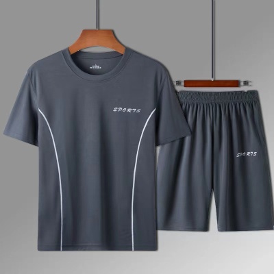 夏季速干大码运动套装短袖短裤健身跑步篮球休闲百搭男士T恤批发