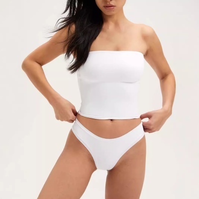 现货美式辣妹裸感亲肤一片式抹胸女纯欲性感打底裹胸运动健身度假