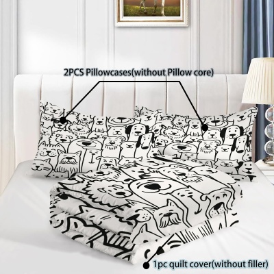 外贸被套定制定做卡通小狗枕套被罩儿童床上用品三件套跨境亚马逊