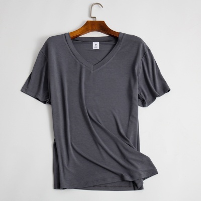 夏季v领短袖宽松t恤莫代尔2023新款气质通勤女装纯色打底衫TR6144