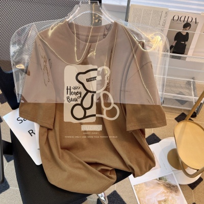 夏季短袖T恤女纯棉中长款宽松休闲女装韩版新款2025潮牌圆领上衣