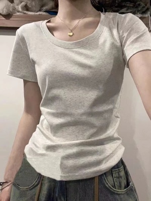 美式纯棉辣妹修身短袖内搭2025新款圆领正肩港味上衣设计感T恤女