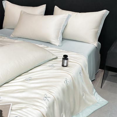 水洗冰丝夏被四件套轻奢ins风刺绣夏凉被三件套空调被凉感批发