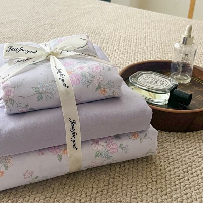 A类全棉有氧双层纱床上四件套纯棉被套床单三件套ins床上用品套件