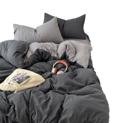 日式无印水洗棉四件套裸睡良品床单被套学生宿舍床上三件套床笠款