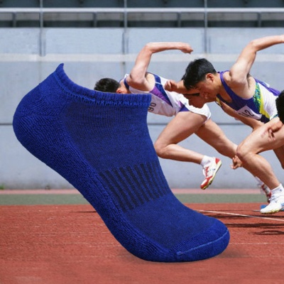 男士运动休闲袜透气毛巾底短袜户外毛圈袜吸汗纯色短筒黑色跑步袜