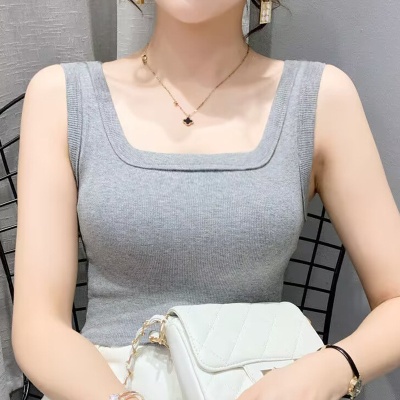 螺纹棉背心女方领吊带遮副乳外穿春秋新款修身打底衫女夏无袖内搭