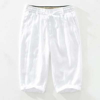 1626男士亚麻休闲裤抽绳松紧腰长裤宽松透气麻料七分裤子一件代发
