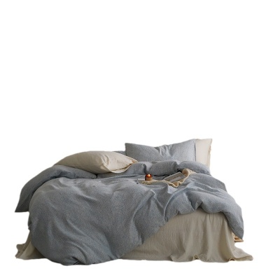 夏季全棉色织双层皱皱纱四件套纯棉被套床单床上用品床笠1.2m宿舍