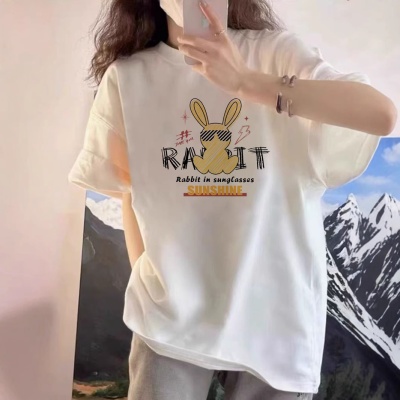 短袖t恤2025新款夏季白色纯棉可爱卡通半袖内搭上衣设计感小众女