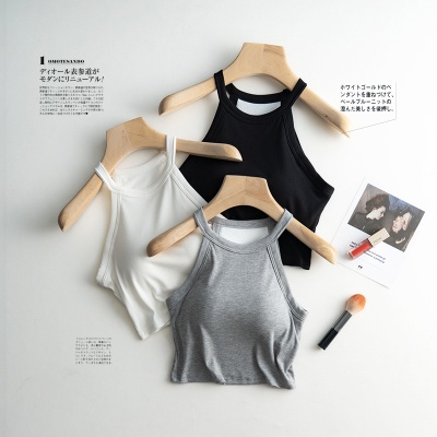 免穿文胸一体式露脐吊带内搭小背心女士带胸垫防走光打底内衣夏季