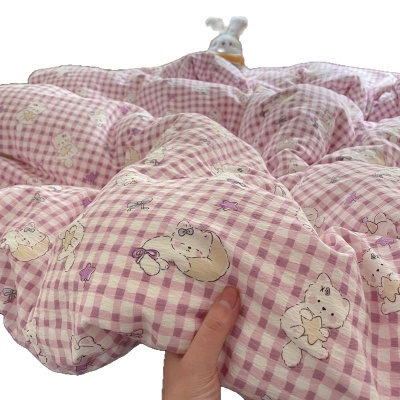 A类母婴水洗针织双层纱床上四件套超柔被套ins清新宿舍床单三件套