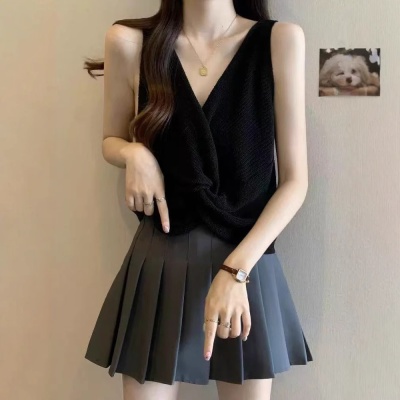 性感美背针织衫正反两穿吊带背心法式独特别致坎肩V领无袖上衣女