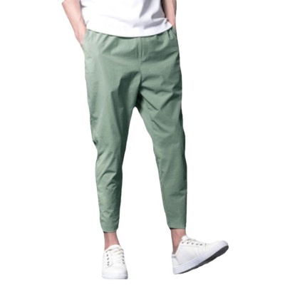 春夏弹力休闲裤男士九分裤学生韩版宽松哈伦裤小脚黑色薄款束脚裤