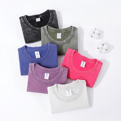 240g纯棉做旧T恤男水洗牛仔料工装短袖明星款复古oversize宽松版