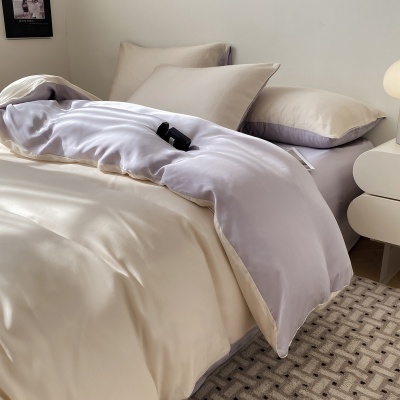 夏季冰丝床上四件套夏天丝滑被套裸睡床单水洗纯色宿舍三件套床品