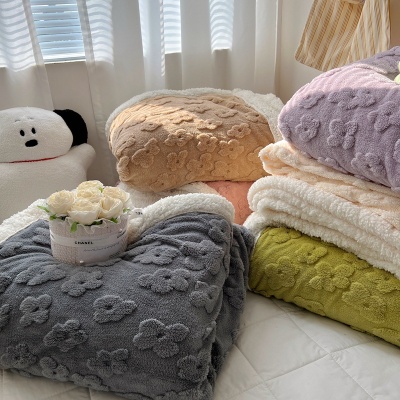 INS温柔云朵花舒棉绒毛毯加厚羊羔绒毯子秋冬保暖夏被空调被夏被
