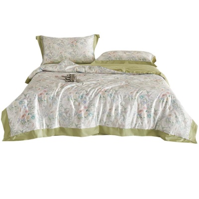 新款水洗真丝数码印花拼角夏被四件套清爽舒适夏凉被裸肤感空调被