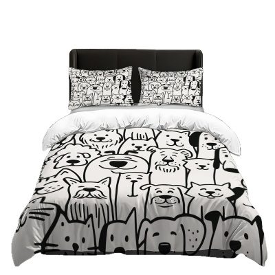 外贸被套定制定做卡通小狗枕套被罩儿童床上用品三件套跨境亚马逊