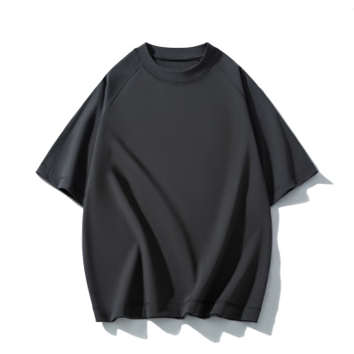 日系300克重磅插肩纯棉短袖t恤男高品质纯色宽松休闲上衣定制跨境
