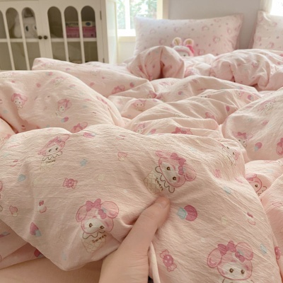 A类母婴水洗针织双层纱床上四件套超柔被套ins清新宿舍床单三件套