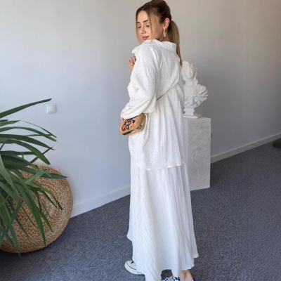 2025欧美跨境女装时尚休闲气质皱感宽松长袖衬衫加长款吊带两件套