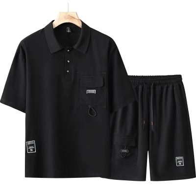 特大码380斤短袖T恤男士POLO衫夏季潮流帅气休闲套装穿搭配一整套