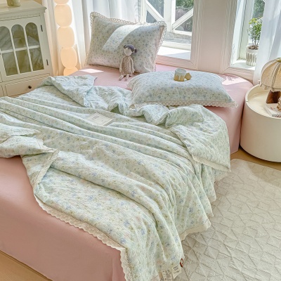 ins法式花边夏凉被四件套抖音爆款A类母婴级空调被床单床笠四件套