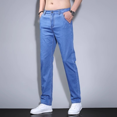 男士牛仔裤夏季薄款2025新款直筒裤高端冰丝裤子浅色水洗休闲长裤