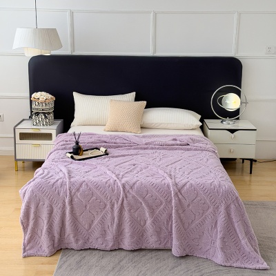 2025法莱绒提花毛毯双面毯子办公室午睡毯纯色礼品毯跨境毛毯批发