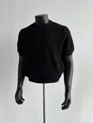 EME男装 复古高级感老钱风坑条肌理夏季新品短袖针织衫t恤打底衫