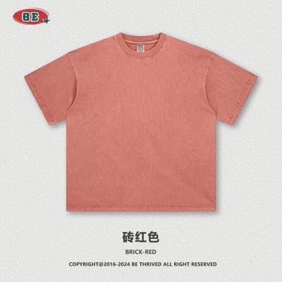 BE男装2025春夏260G纯棉水洗t恤复古潮牌青少年宽松t恤欧美跨境男