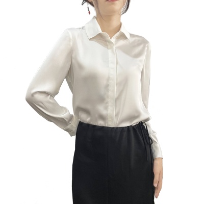 2023秋季新款缎面仿醋酸气质通勤内搭上衣翻领垂感长袖女式衬衫