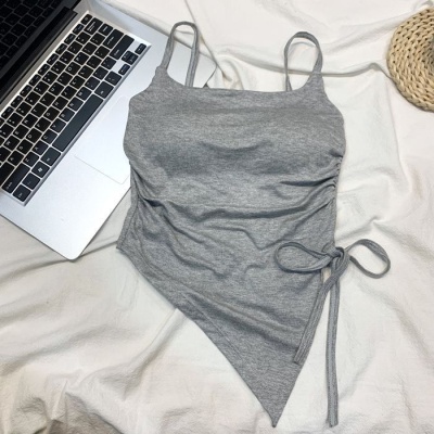 不规则开叉吊带背心女夏季系带设计感内搭带胸垫外穿甜辣抹胸上衣