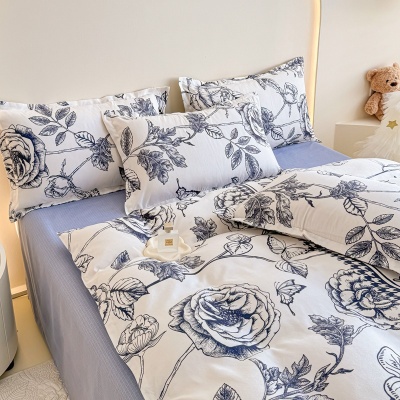 A类母婴级ins裸睡四件套清新全水洗棉床单被套床笠款纯棉宿舍三件