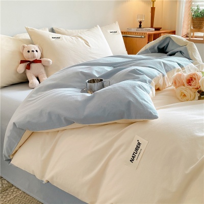 a类全棉四件套纯棉被套南通水洗棉床上用品纯色床单被罩三件套4