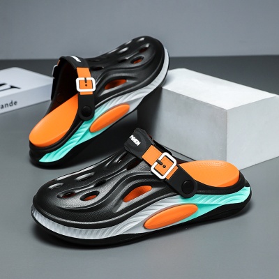 夏季包头凉鞋男踩屎感厚底透气办公室洞洞鞋外穿运动休闲沙滩拖鞋